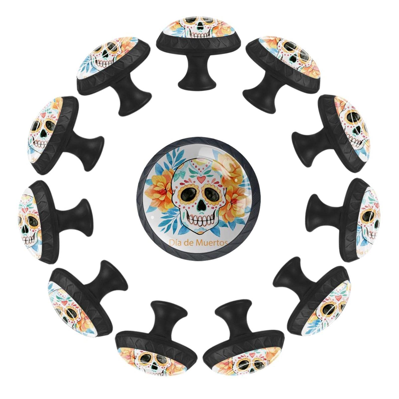 Boutons de tiroir ronds 35 mm tête de mort lot de 12 poignées de commode