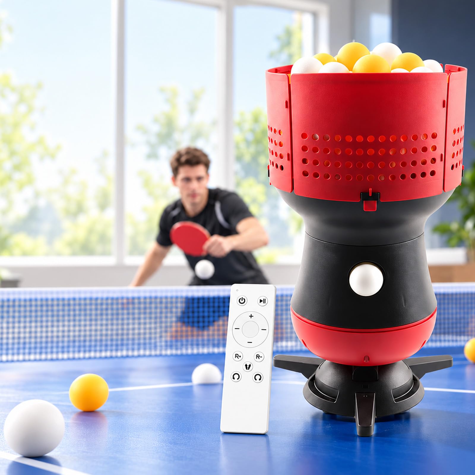 Robot Per Ping Pong, Macchina Automatica Per Palline Da Ping Pong Con Telecomando, Capacità 90 Palline, 5 Distanze Regolabili E 5 Livelli Potenza Regolabili, Serbatoio Palline Rimovibile