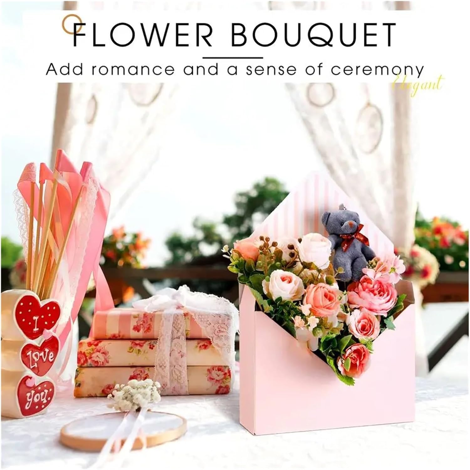 Dnyucen Valentine Envelope Boxes 20PCS Pink Florist Bouquet Packaging for Flower Arrangement Gift Wrapping Organizer
