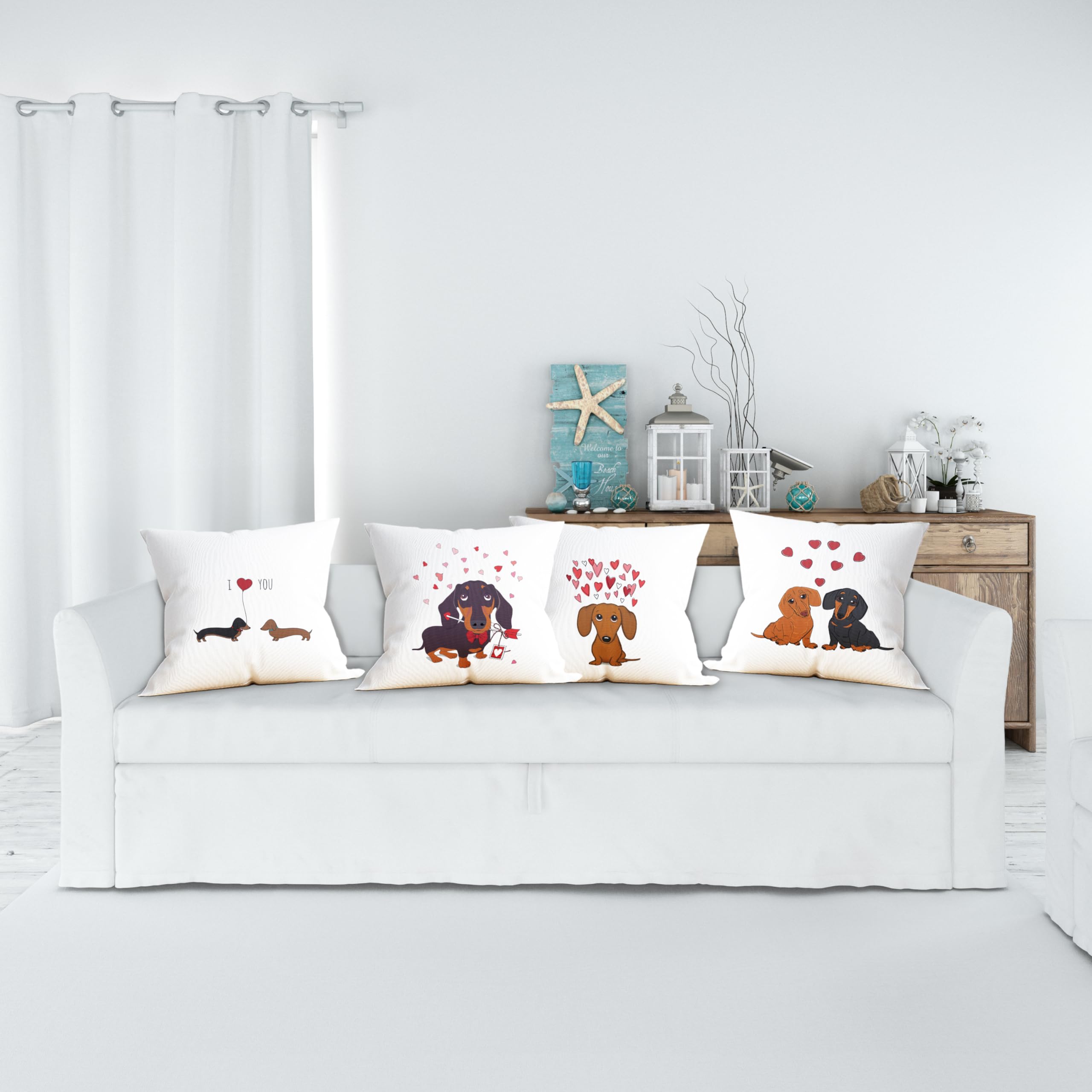 Amazon.co.jp: Mancheng-zi ダックスフント 枕カバー 18x18 4枚セット