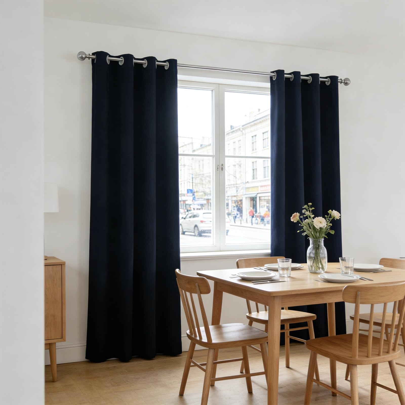 Rideaux opaque bleu marine 250x230 cm isolant thermique et anti froid pour le salon