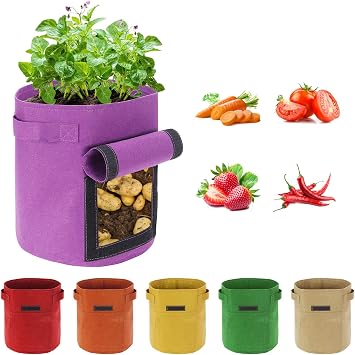 Potato Grow Bags 15 Gallon, 6 Pack Vegetable Growing Bags with Handles and Window Flap, Garden Multicolor Breathable Felt Fabric Plant for Potatoes Vegetables Tomato Carrot Onion