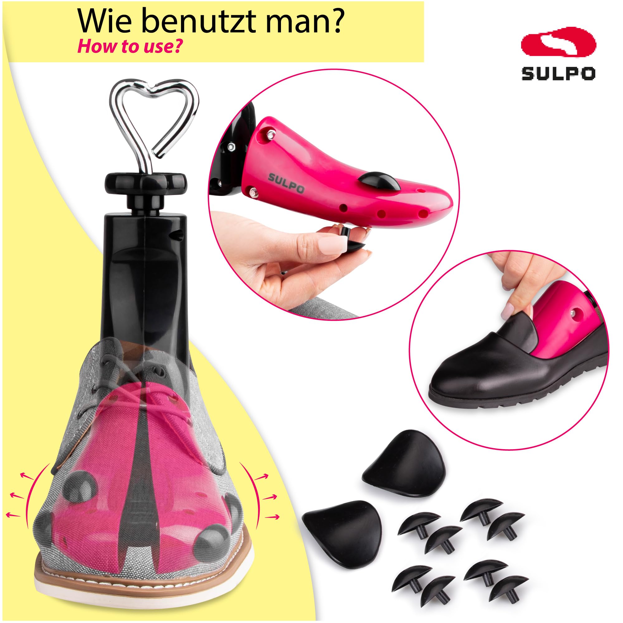 SULPO Horma de zapatos de 3 g. Extensor de zapatos, para zapatos apretados, para zapatos apretados, hombre, mujer, zapatillas, botas, botines - extrafuerte, ajustable