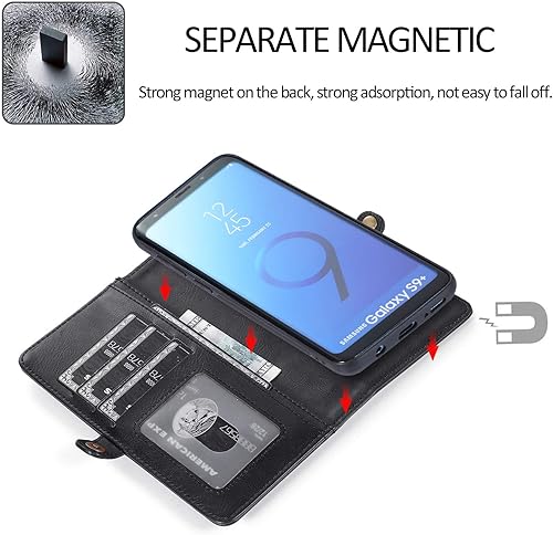 Miniatura 6 de Asuwish Funda de teléfono para Samsung Galaxy S9 Plus Funda desmontable con protector de pantalla de vidrio templado y soporte para tarjeta de