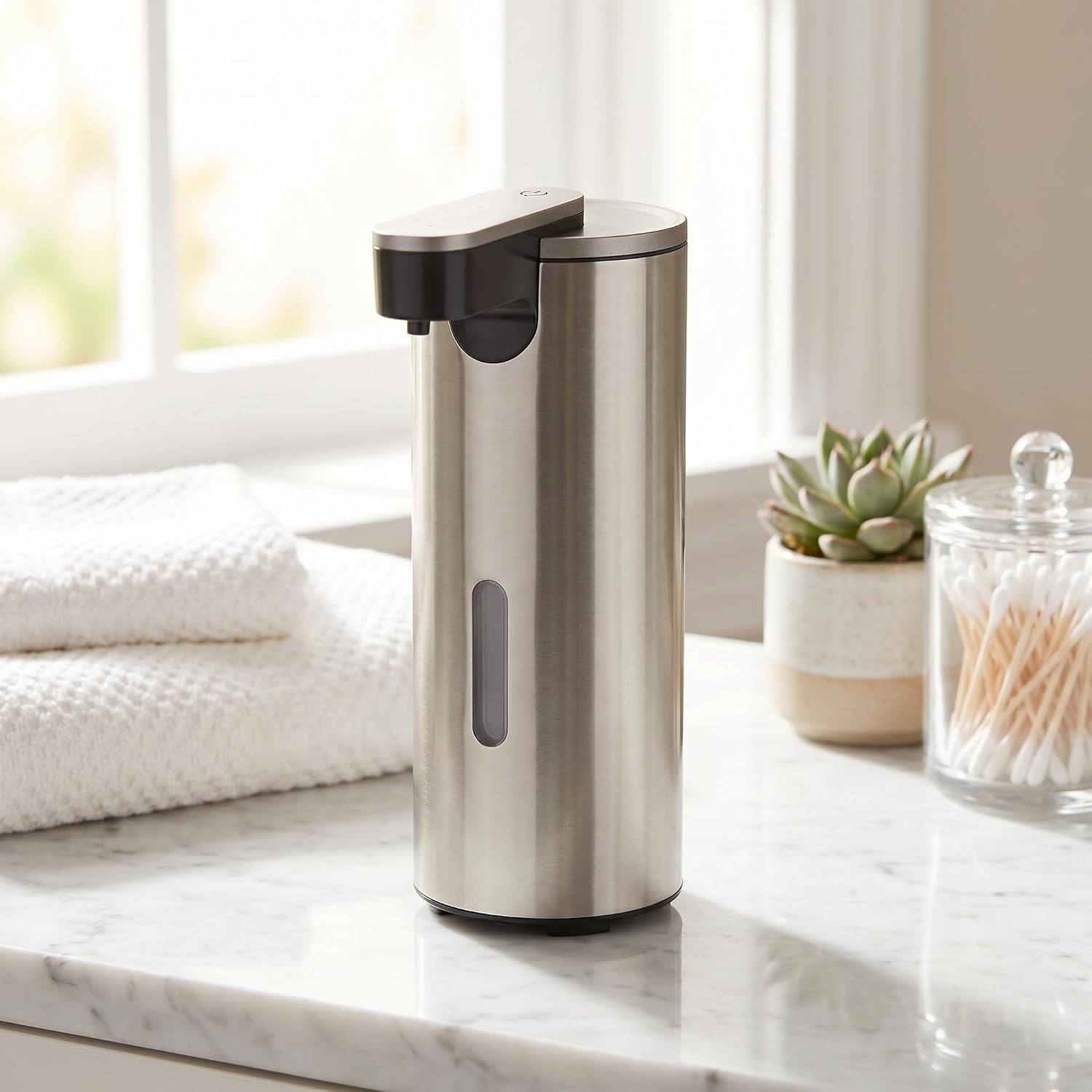 304 Stainless Steel Rustproof Touchless Automatic Soap Dispenser, 12oz/340ml, 3-Level Adjustable Liquid Output, Battery Operated, Water-Resistant, Clog-Free for Bathroom, Kitchen & School