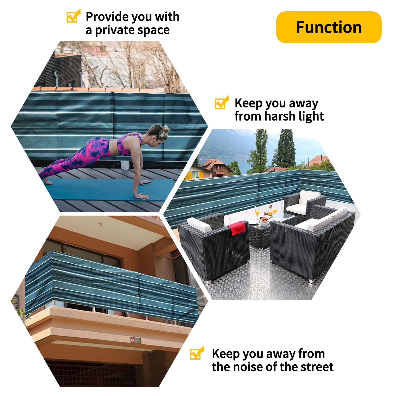 Bluecool Sichtschutz Balkon Balkonabdeckung 90x650cm Blickdichte Wind- Und Uv-Schutz Wetterfest Balkonsichtschutz mit Ösen Nylon Kabelbinder und Seil für Balkongeländer & Garten, CC