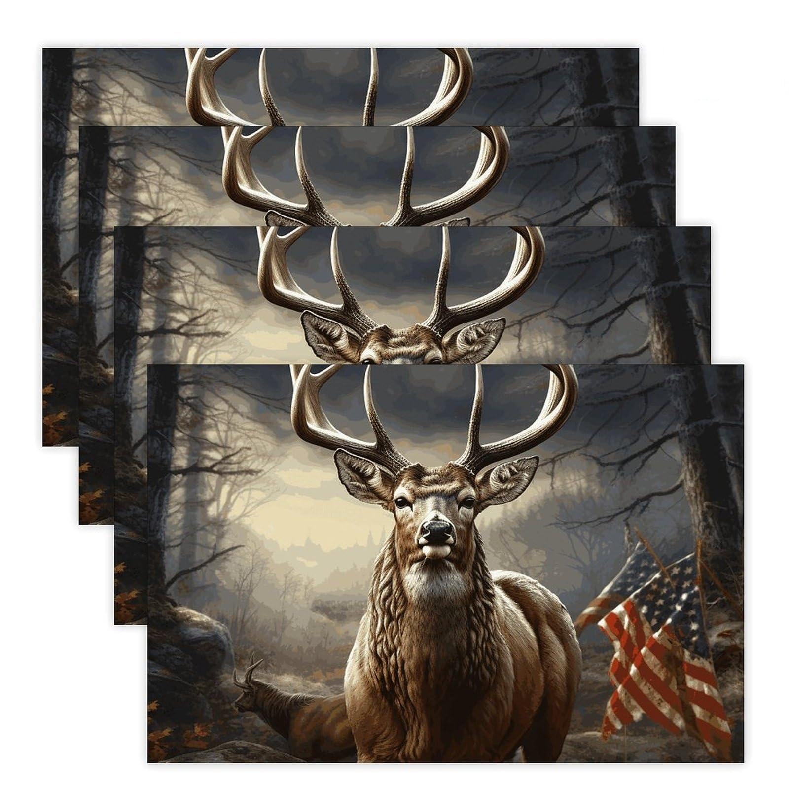 Deer Hunting Season Place Mat for Restaurant, Portable Table Mat for Kitchen, Anti-Slip Placemats for Home, Fashionable Place Mats for Wedding, Party, Hotels, Apartments 30x45cm*4