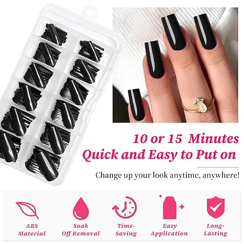 Miniatura 3 de Lifextol Uñas postizas cuadradas brillantes, 120 unidades, acrílico de cobertura completa, uñas largas de bailarina, arte de uñas postizas cuadradas