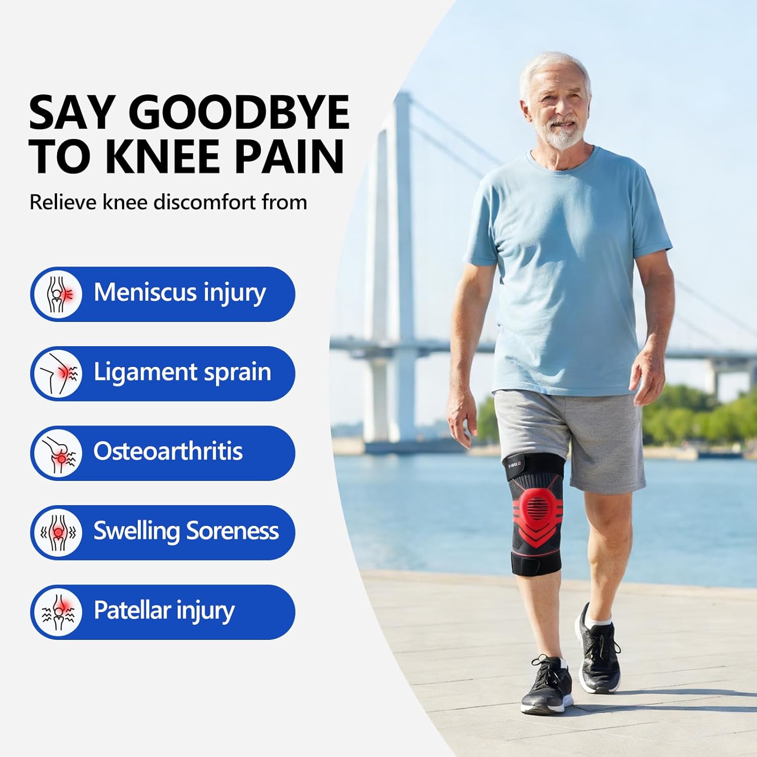 Non-Slip Knee Brace for Men Women, Knee Compression Sleeves for Osteoarthritis Squats with Patella Gel Pad and Side Stabilizers, Knee Support for Walking, Running, Arthritis