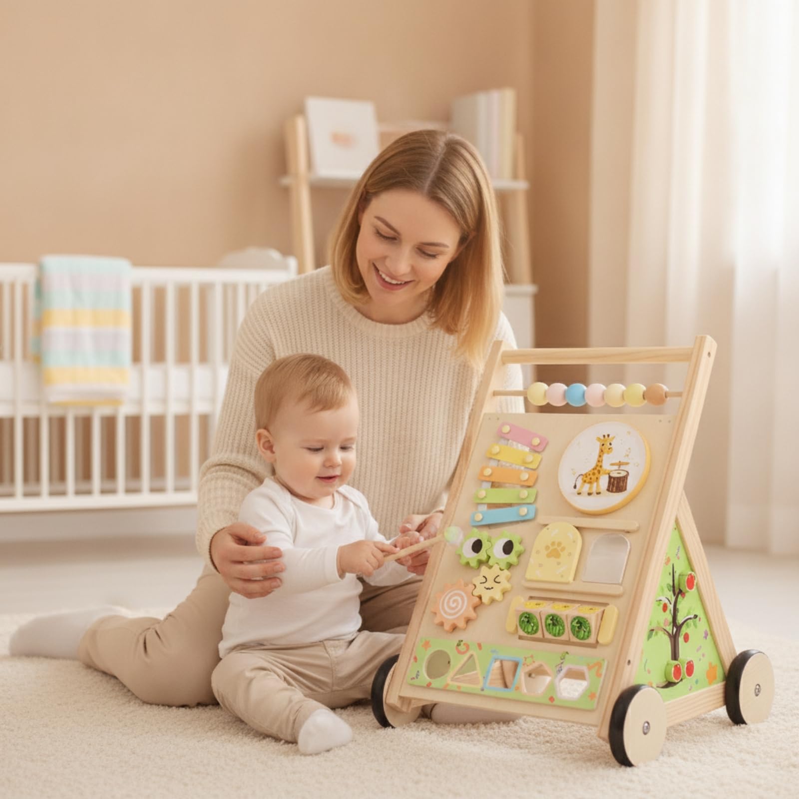 Amagogo Camminatore per Bambini in Legno Robusto | Telaio Aperto Resistente, Attività per primi passetti, a Spinta in Legno, Tempo di Apprendimento pervisionato, Stile A