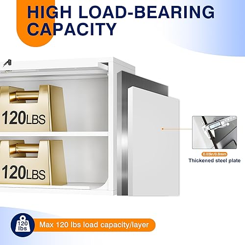 Vista 72 de Yizosh Armario de garaje de metal con puertas, armario de almacenamiento montado en la pared, gabinete de herramientas flotante para sótano, cocina