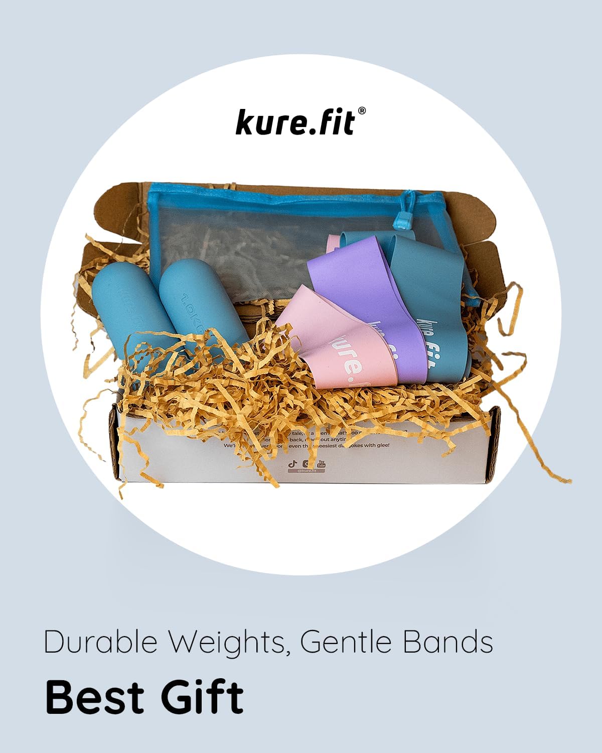 Fitness Combo - 2 Hand Weights 2.2 lbs. + 3 Resistance Booty Bands (Blue + Purple)