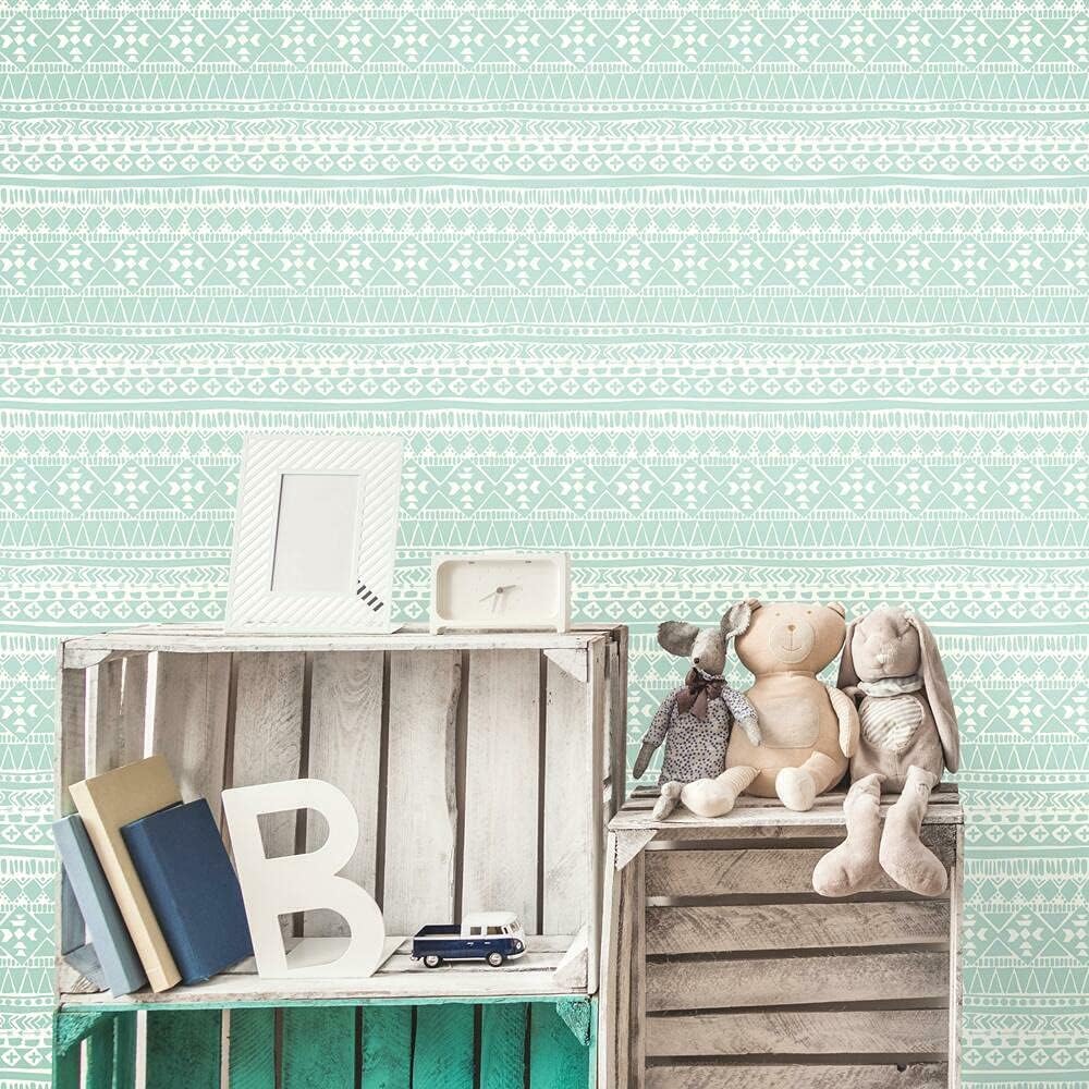 RoomMates RMK3485WP Mint Green Tribal Peel and Stick Wallpaper: Buy