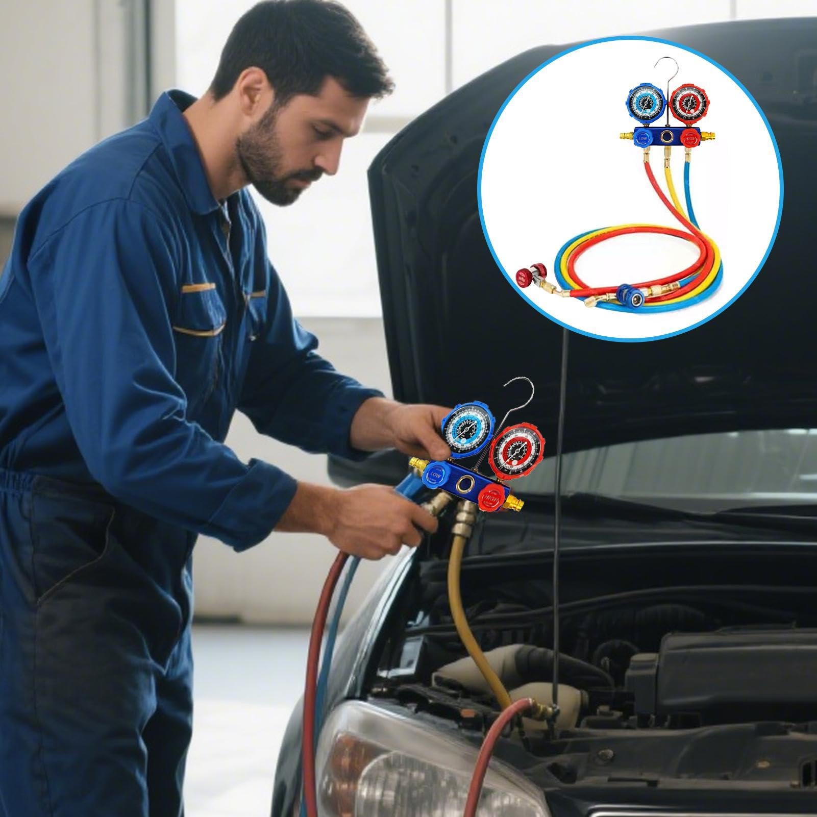 Juego Manómetros HVAC - Kit Manifold Aire Acondicionado Carga Gas AC | Kit manómetros manifold para carga refrigerante, diagnóstico, mantenimiento y servicio sistemas climatización hogar o coche