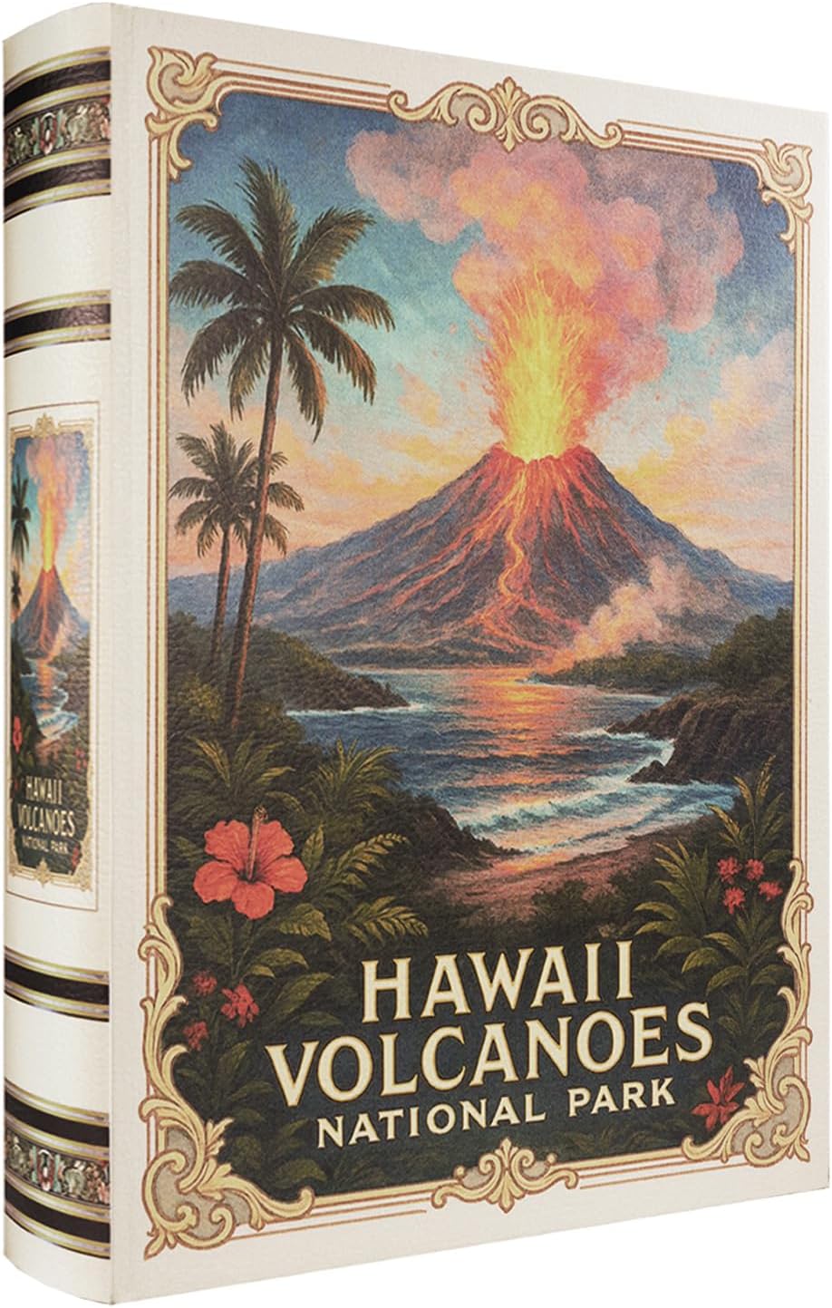 Decorative Wooden Book Box - Vintage Faux Book Boxes with National Park Design, Secret Storage with Magnetic Closure, Leather Cover, Perfect for Home Office Bookshelf (1 x Hawaii Volcanoes)