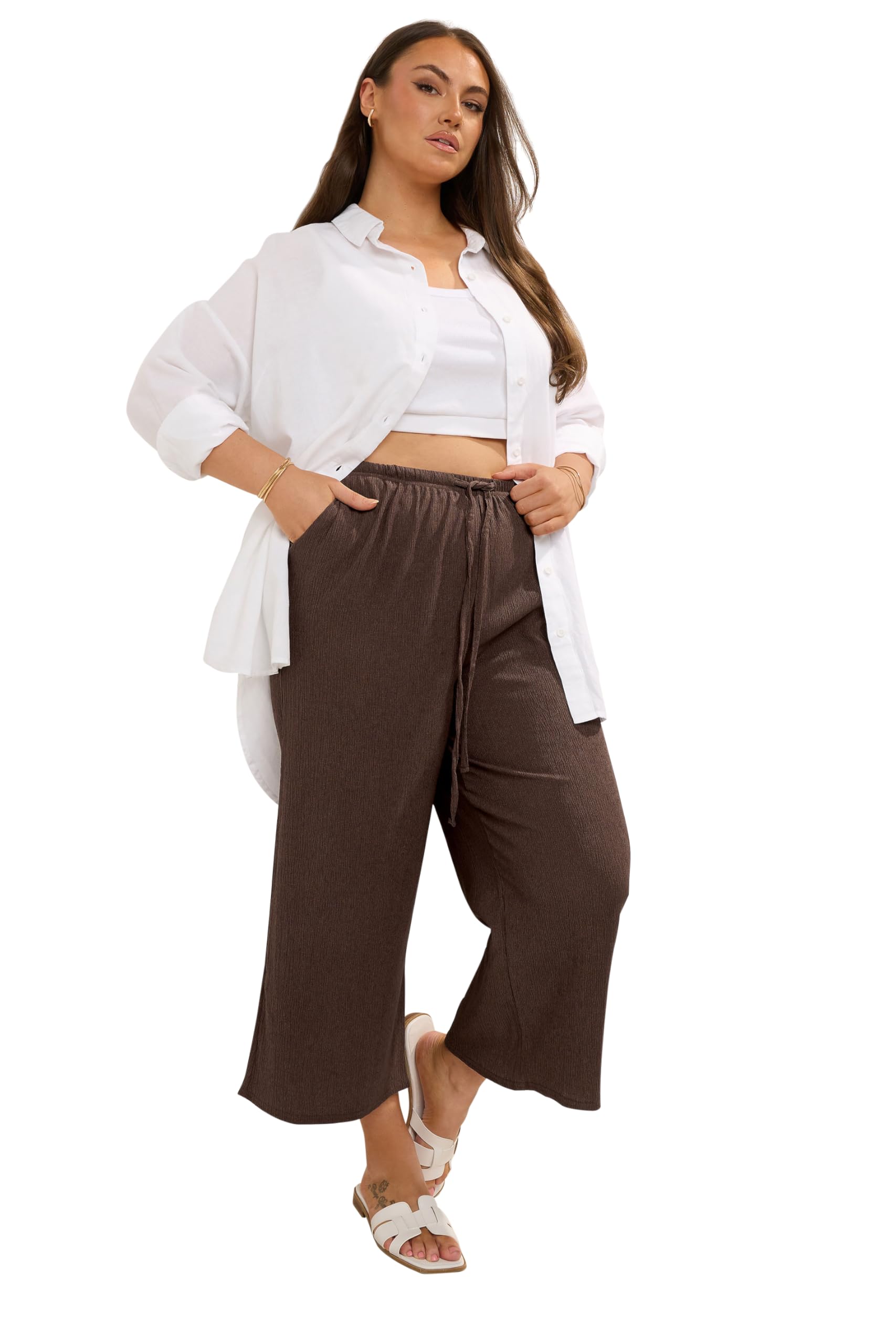 Yours Women's Brown Curve Tie Waist Culottes - Plus Curve 16 Plus