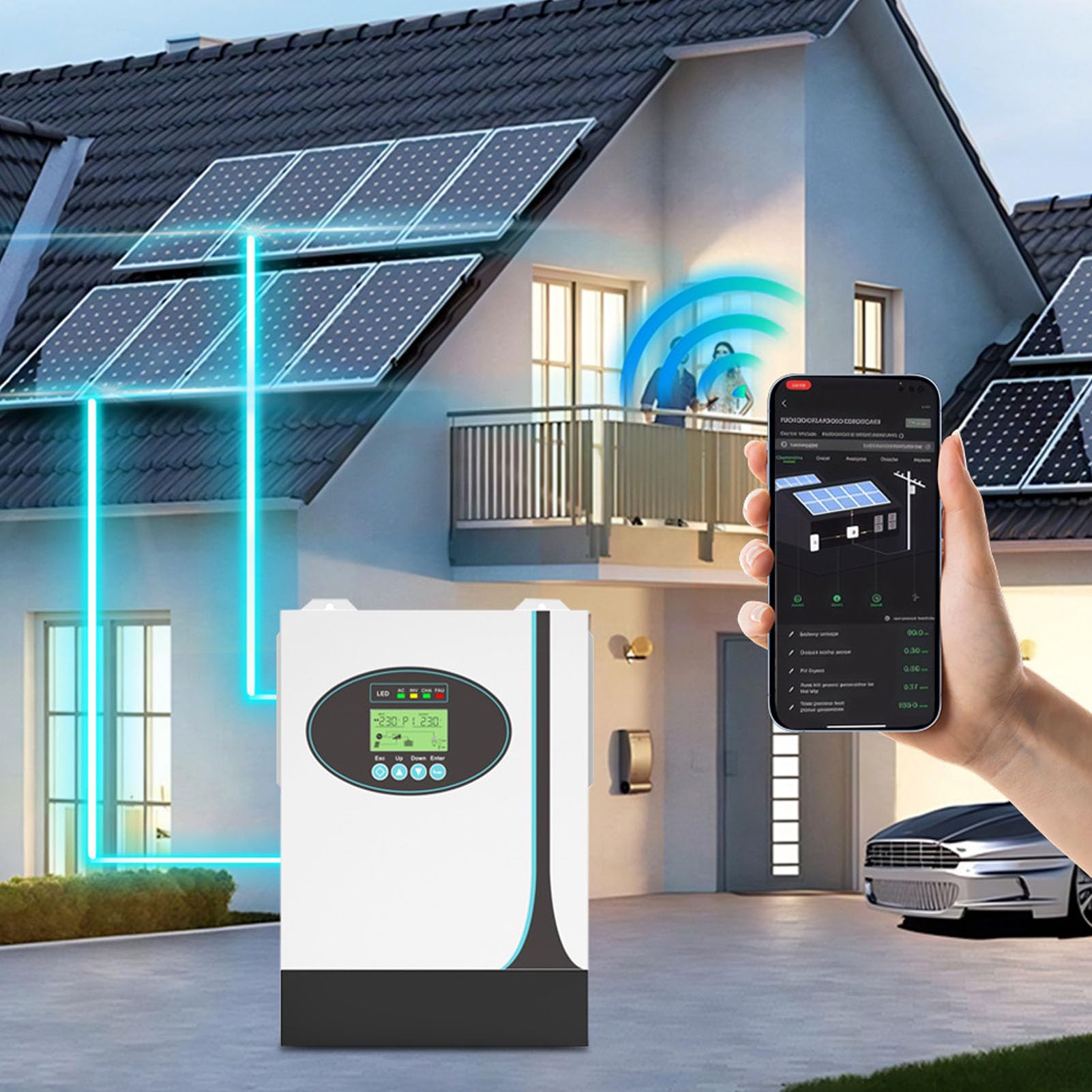 FTVOGUE Inverter Solare Off-grid, Onda Sinusoidale Pura da 1200 W con Tecnologia MPPT e Telecomando, per di Energia Solare Industriale su Piccola Scala Domestico e Scolastico