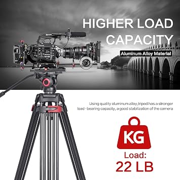 miliboo Tripod for Video Camera Heavy Duty Tripod with Fluid Head Max Working Height 76.4'', High-Angle Photography Tripod with Center Spreader, Extended QR Board, Load 22lbs, Aluminum, MTT602II-AL
