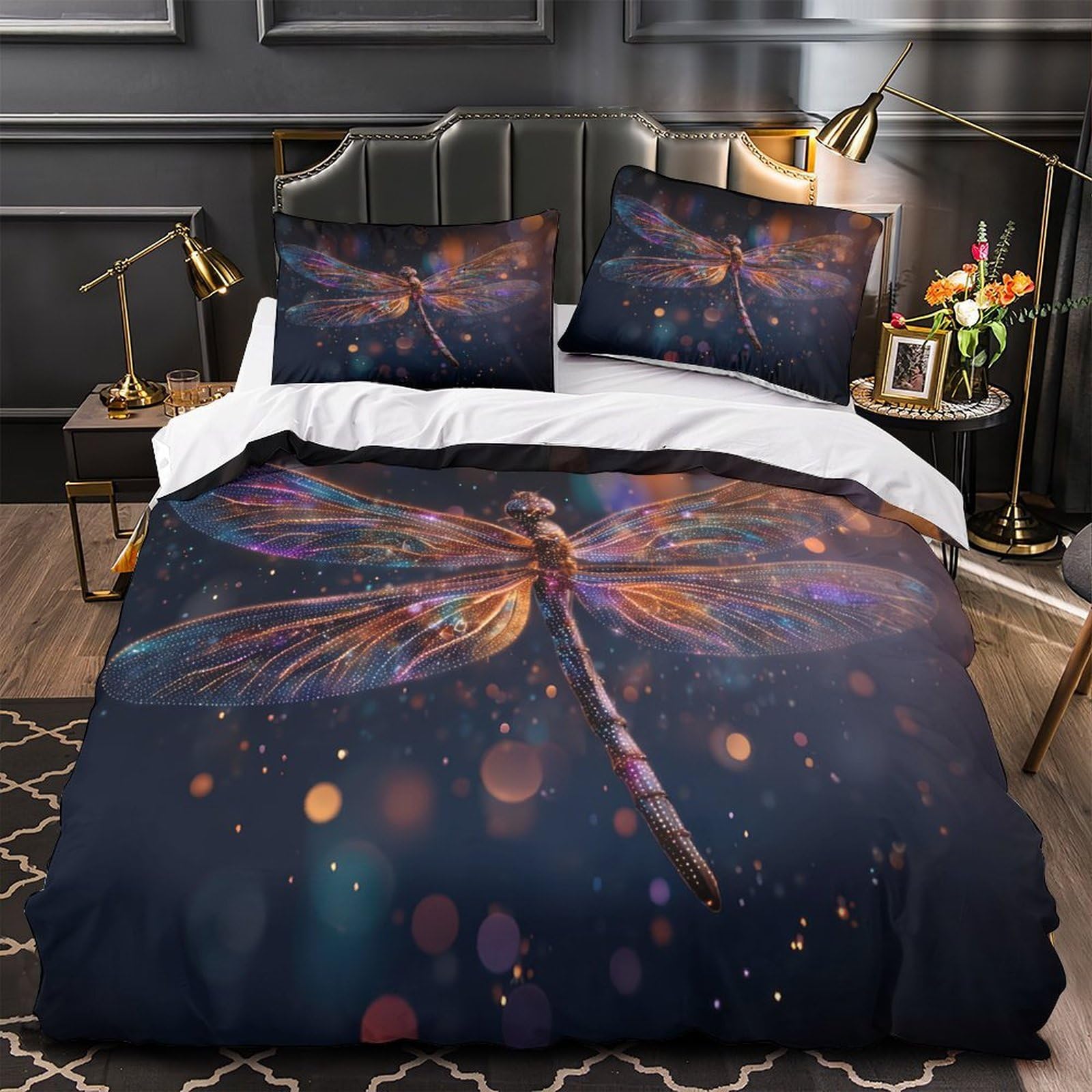 Parure de lit libellule 3D en microfibre 135x200 cm avec housse de couette