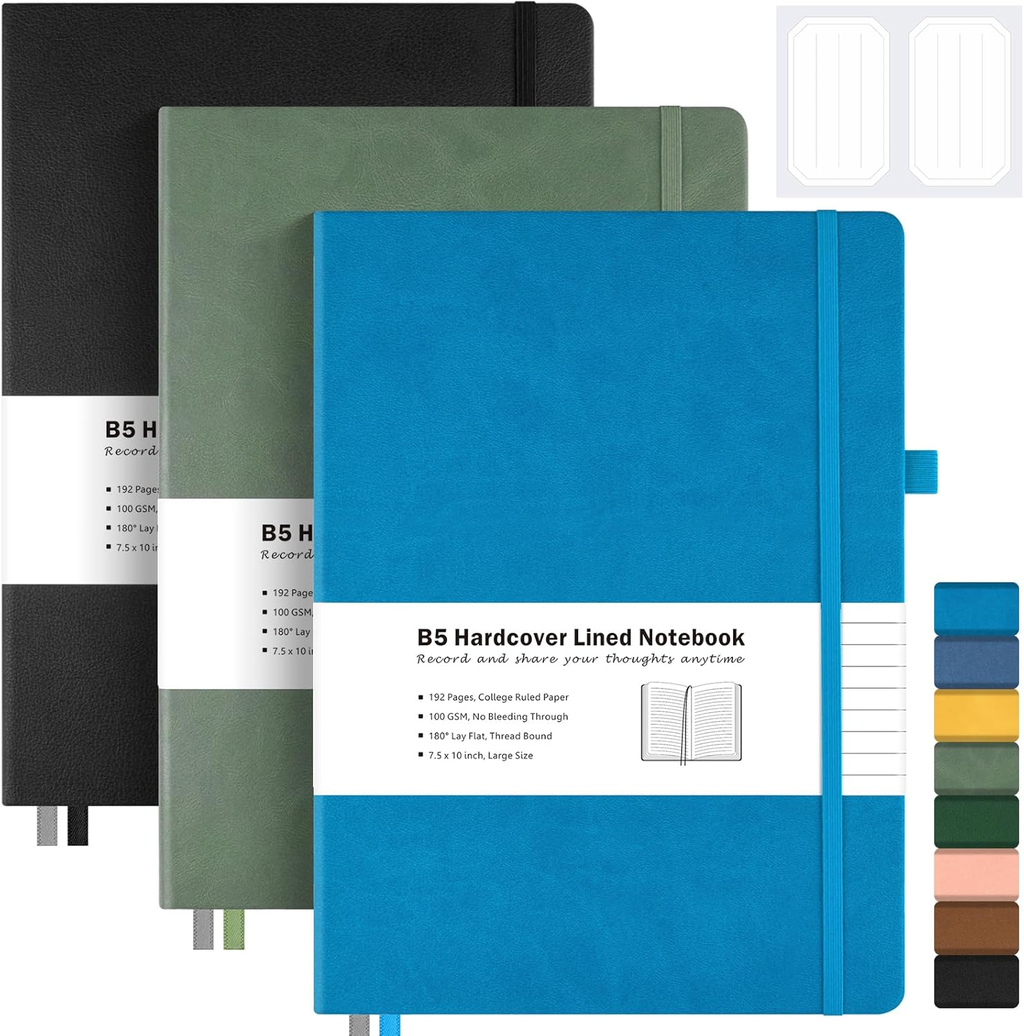 3 Pack Notebooks College Ruled, Hardcover Journaling Notebooks for Work, Lined Notebook Journal for Women Men, 192 Thick Paper, 7.5"x 10", B5 Large Notebook, Professional Business Notebook, Multicolor