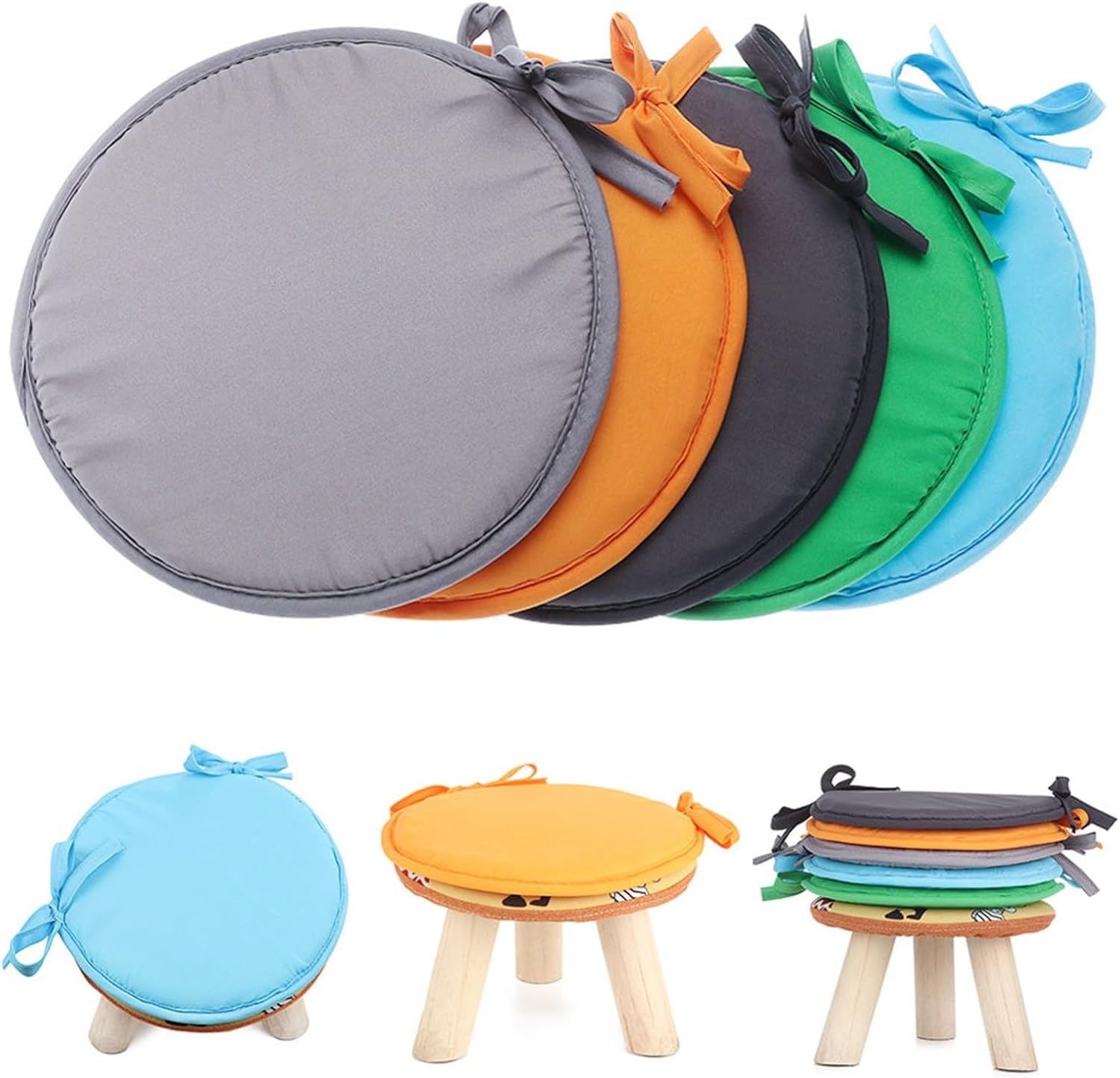 Round Chair Cushions Set of 2/4/6, Indoor Outdoor Chair Cushions with Ties, Round Chair Pads for Indoor Outdoor Garden Dining Bistro Patio Office Coffee Shop A-05,30cm-6pcs