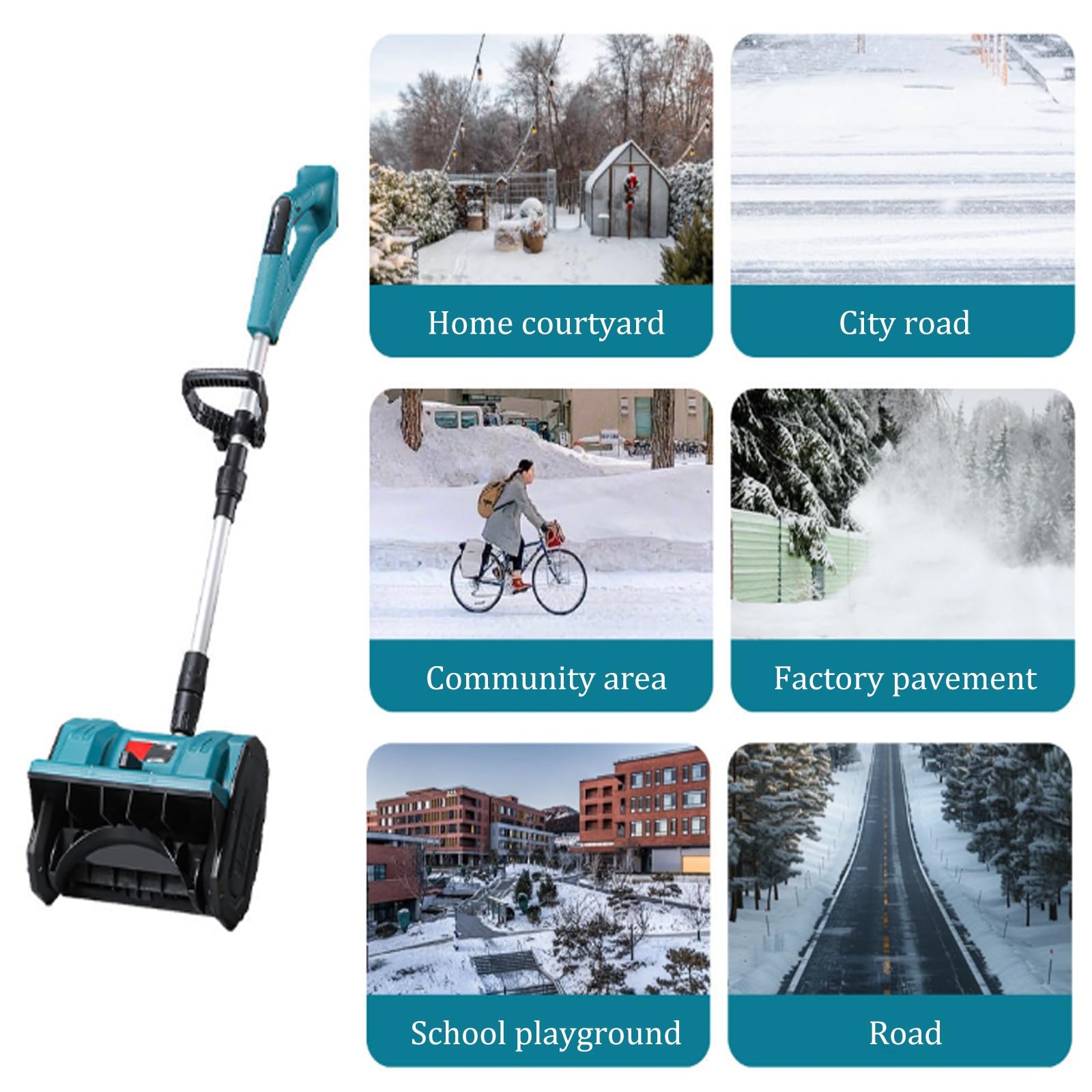 Spazzaneve elettrico senza fili, 1000 W, a batteria, leggero e pieghevole, 21 V con manico regolabile e distanza di lancio di 8 m
