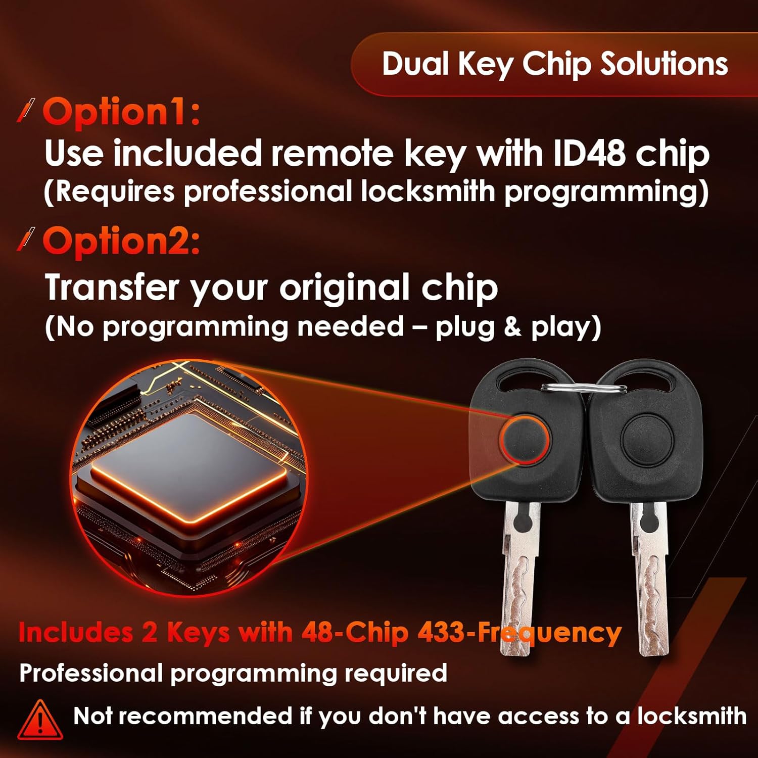 Ignition Switch Lock Cylinder Assembly with Left Door Lock, Compatible with 2011-2018 Volkswagen VW Jetta, w/Remote Key (ID48 Chip 433MHZ Freq), Replaces# 1K0905851B, 5C6837167 - Image 4