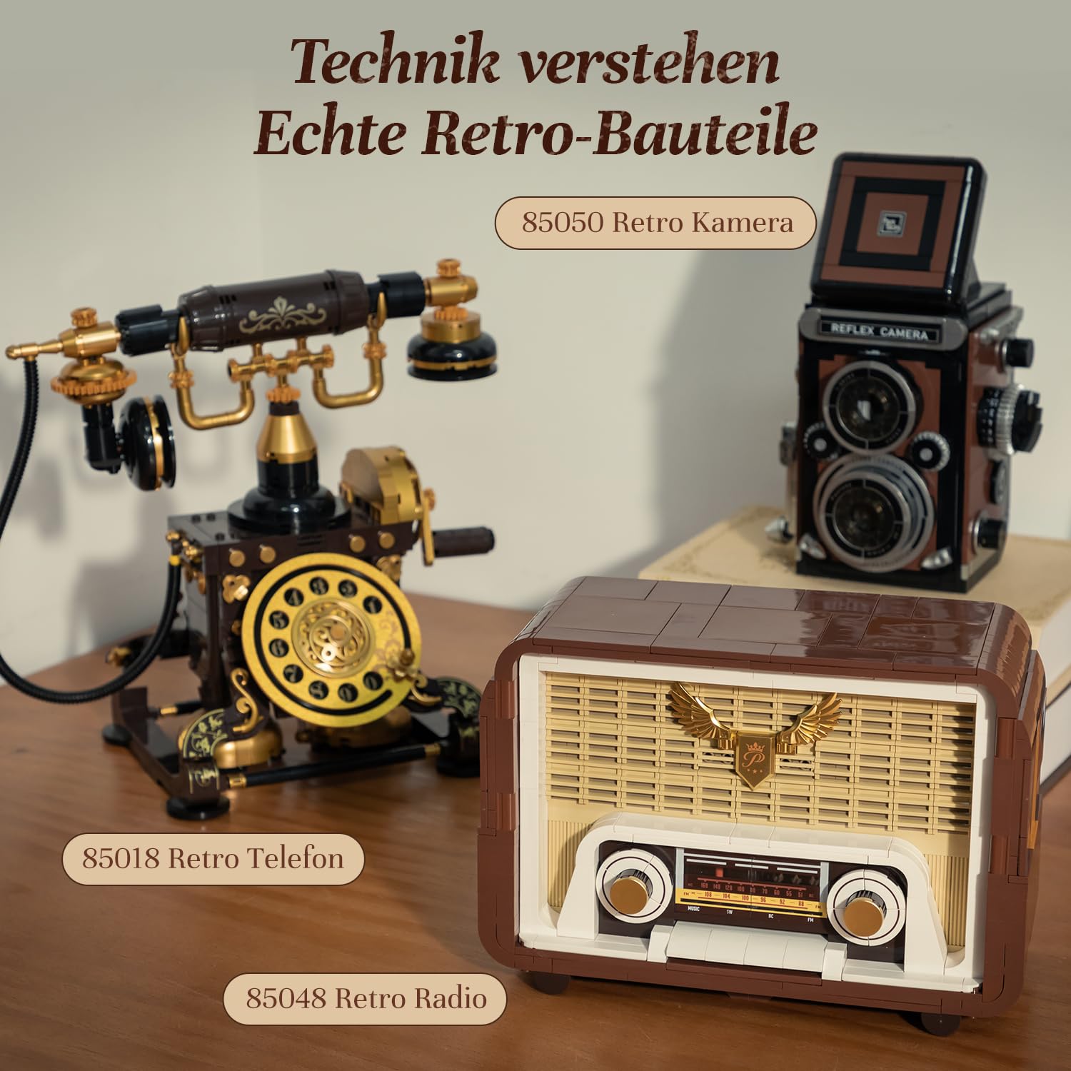 PANTASY Vintage Radio Klemmbaustein-Set für Erwachsene, Retro Radio Modell mit Lichtmodul und beweglichem Abstimmknopf, Handy-Lautsprecher Verstärker Elektronikstruktur, Deko Geschenk