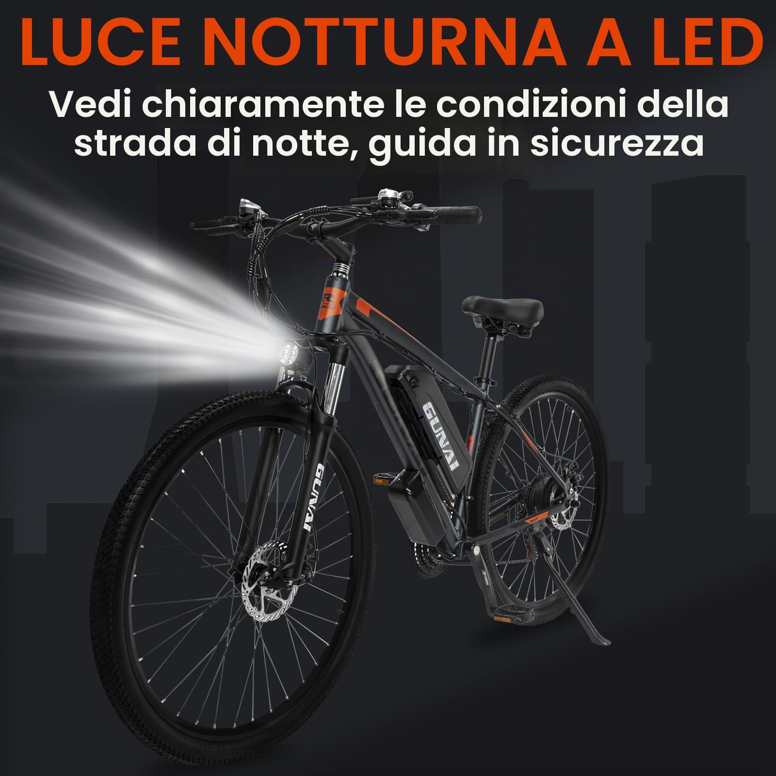 GUNAI Bici Elettrica Uomo Pedalata Assistita City Bike 48V Freno a Disco per Mountain Bike
