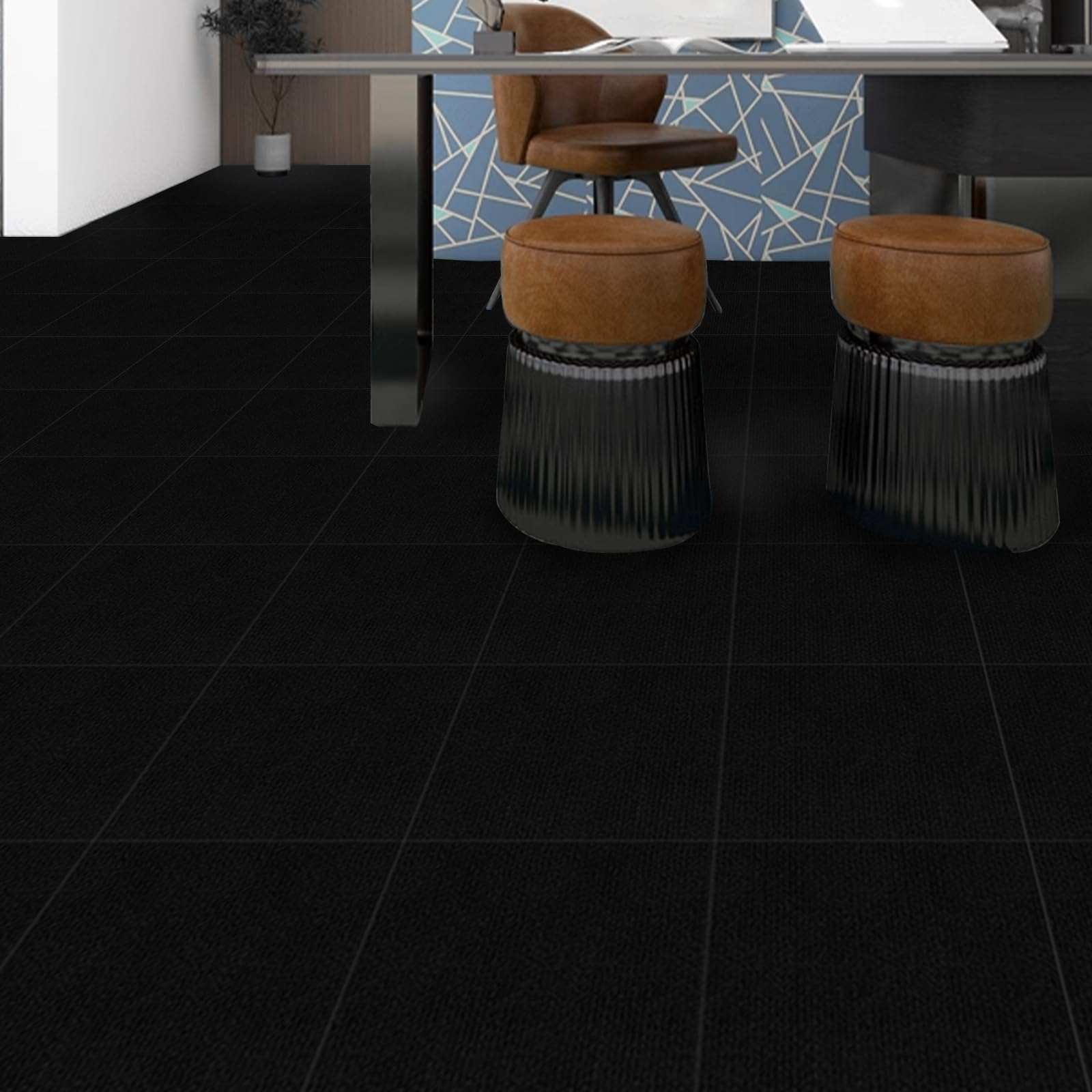 Dalles de moquette autocollantes, carreaux de moquette pour sol, tapis antidérapants pour salon, bureau, chambre, noir, à décoller et à coller, 30 x 30 cm, 20 pièces