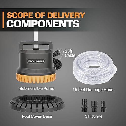 Miniatura 5 de EDOU Bomba de piscina - Bomba sumergible de doble uso y cubierta de piscina - Caudal de 850 GPH - Ideal para drenaje de agua - Bomba ultra