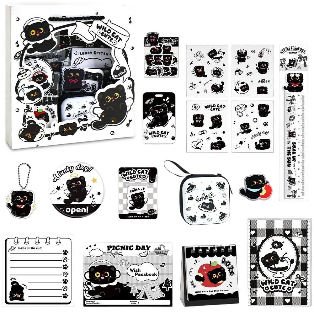 Cat Stationery, 35 Pieces Black Cat Stationery Set, Cat Gifts, Cat Party Favors and School Supplies Set for Parties, Classrooms, Schools, Reward Gifts