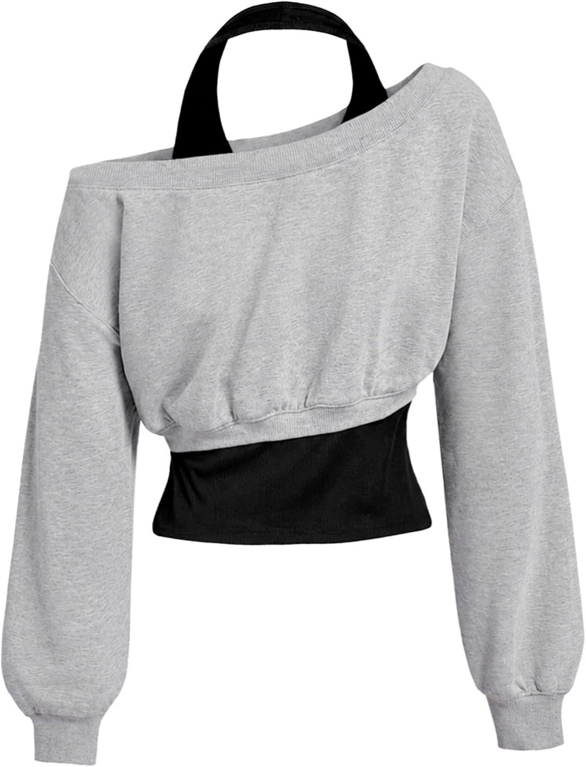 Remidoo Women's Off Shoulder Crop Sweatshirt Halter Neck Long Sleeve Tops Casual Layered Going Out Shirt