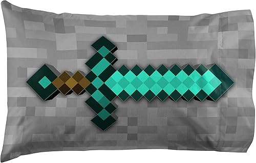 Jay Franco Minecraft Diamond Life - Juego de 1 funda de almohada, ropa de cama súper suave de doble cara, con espada y pico de Minecraft (producto