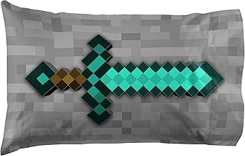 Jay Franco Minecraft Diamond Life 1 Pack Pillowcase - Double-Sided Super Soft Bedding - Featuring Sword & Pickaxe Official Product