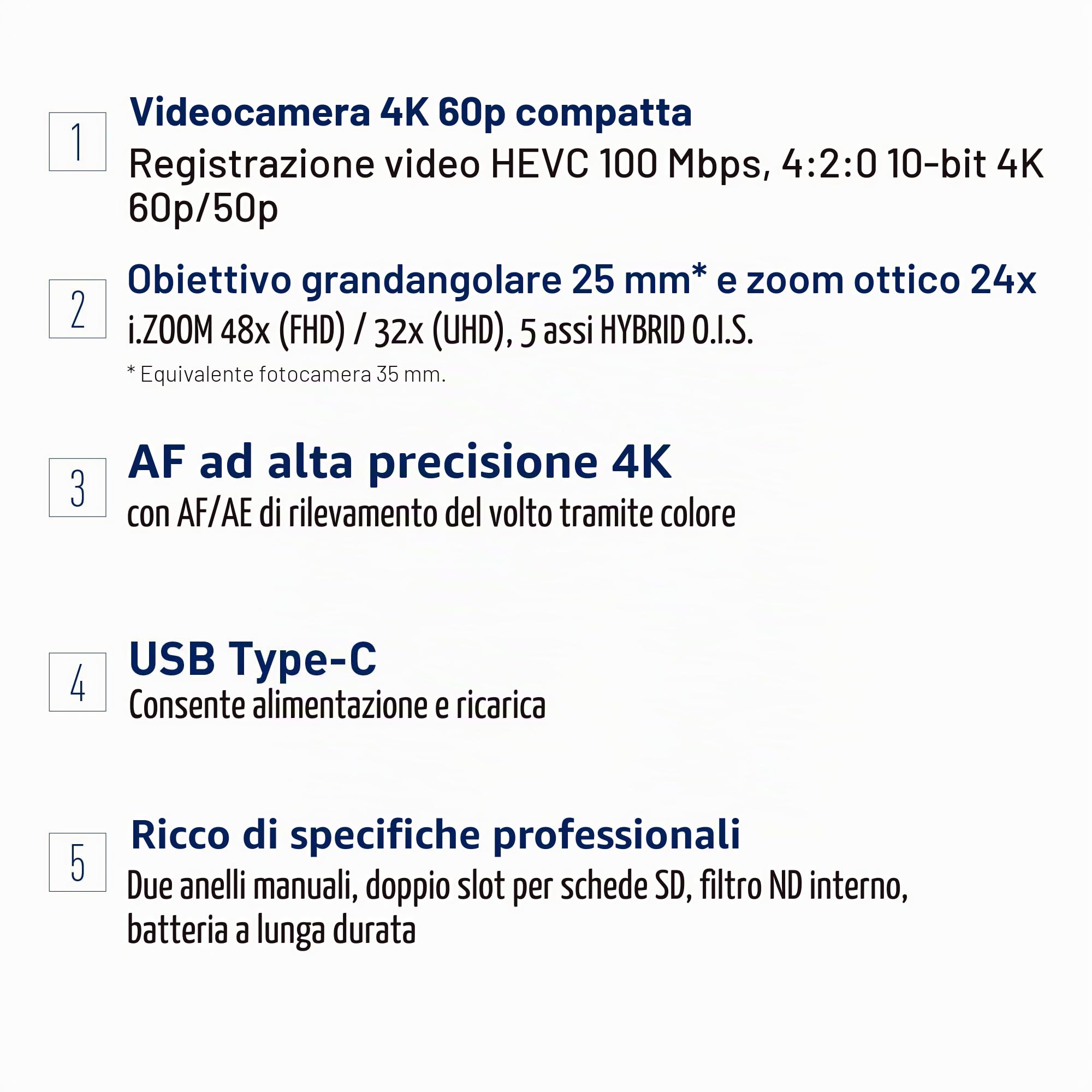 Panasonic HC-X1200E Videocamera Palmare 4K 60p con Obiettivo Grandangolare da 25 mm, Zoom Ottico 24x, OIS Ibrido a 5 Assi, USB PD, Nero