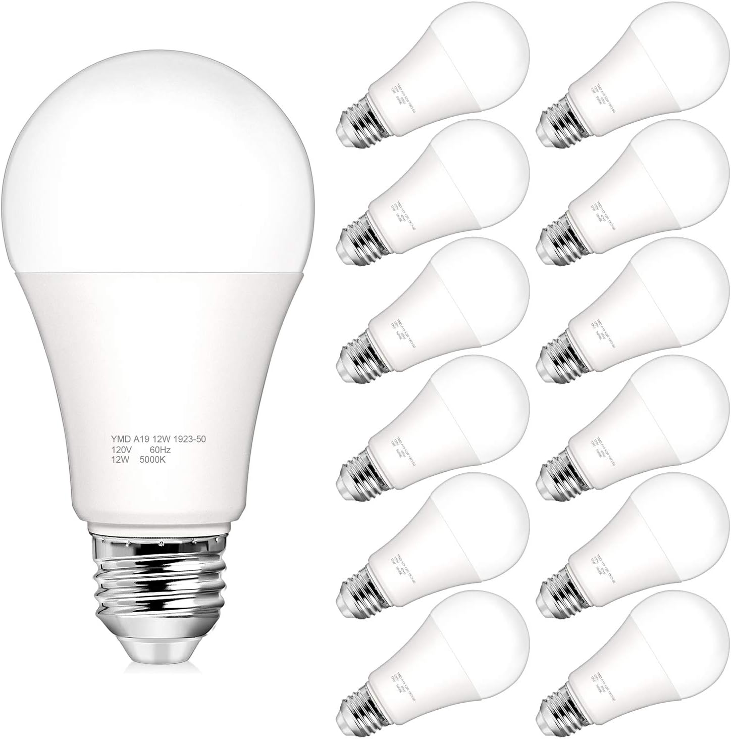 SHINE HAI Dimmable A19 LED Light Bulbs, 100 Watt Equivalent LED Bulbs, 1200 Lumens, 5000K Daylight White, E26 Medium Screw Base, No Flicker, CRI 80+, 25000+ Hours Lifespan, Pack of 12