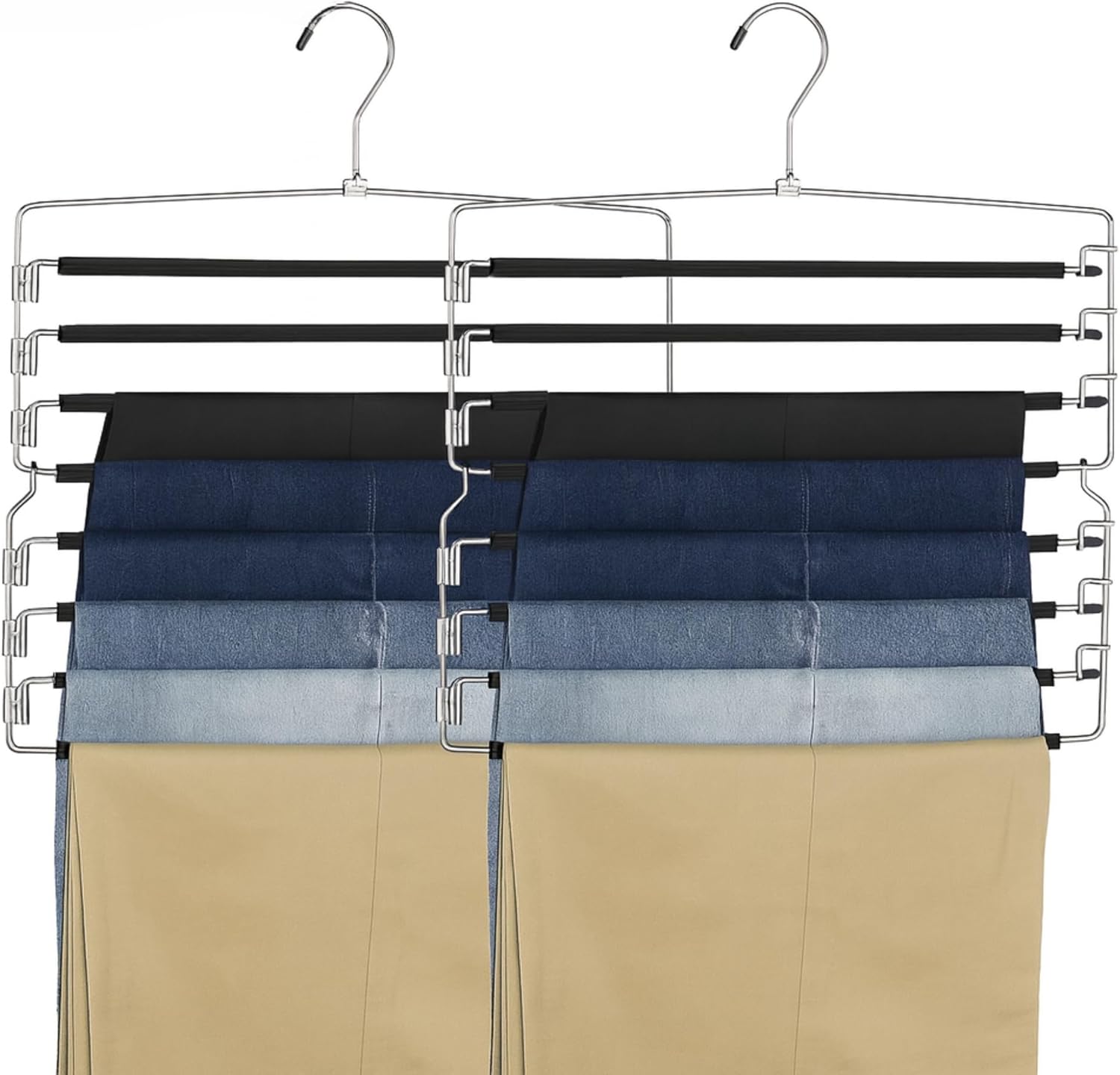 USTECH 8 Tier Hangers for Pants (Set of 2) | Multi Tier Swing Hanger with Foam Padding & Removable Arm | Pant Hangers Space Saving | Bottom Hangers | Tiered Pants Hangers