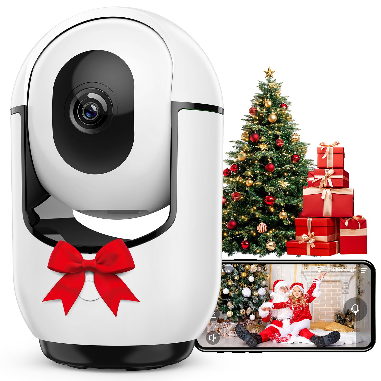 Inteligentna kamera do monitoringu 360° do użytku w pomieszczeniach, 1080p HD, noktowizor, kamera monitorująca wewnątrz z wykrywaniem ruchu PIR, dwukierunkowe audio, pamięć w chmurze / micro-SD