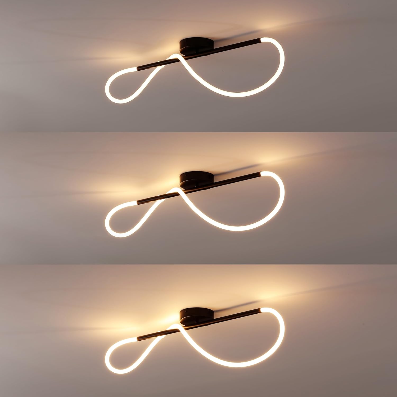 JONATHAN Y 33" Black Contemporary Minimalist Integrated LED Flush Mount, 360 Adjustable Silicone Neon Rope Dimmable Ceiling Light for Living Room, Bedroom and Office (JYL7137B)