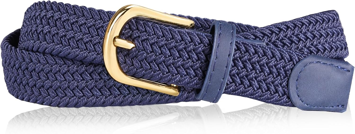 Elastic Woven Belts for Women Skinny Braided Belt for Jeans with Gold Buckle