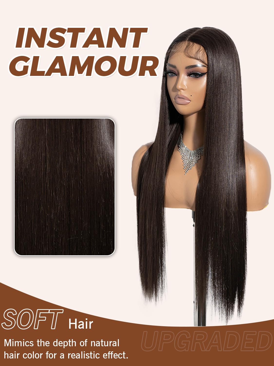 Joedir Long Straight Brown Wig Synthetic Lace Front Wigs with Baby Hair T Part lace Frontal Wigs for Women Long Silk Straight Natural Wig Heat Resistant Fiber 28 Inches - Image 3
