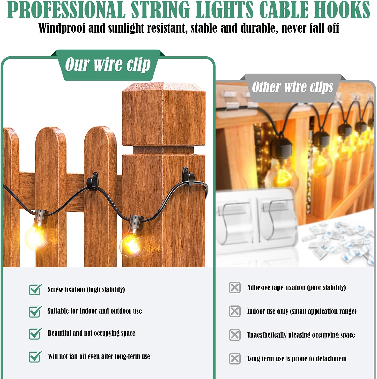 Lewufe Hooks for Outdoor String Lights Clips, Christmas Light Clips Weatherproof, Lights Hanger Hooks for Hanging Christmas Light, Fairy Light, Cable, Holiday Decor - Plastic, 50 Pack
