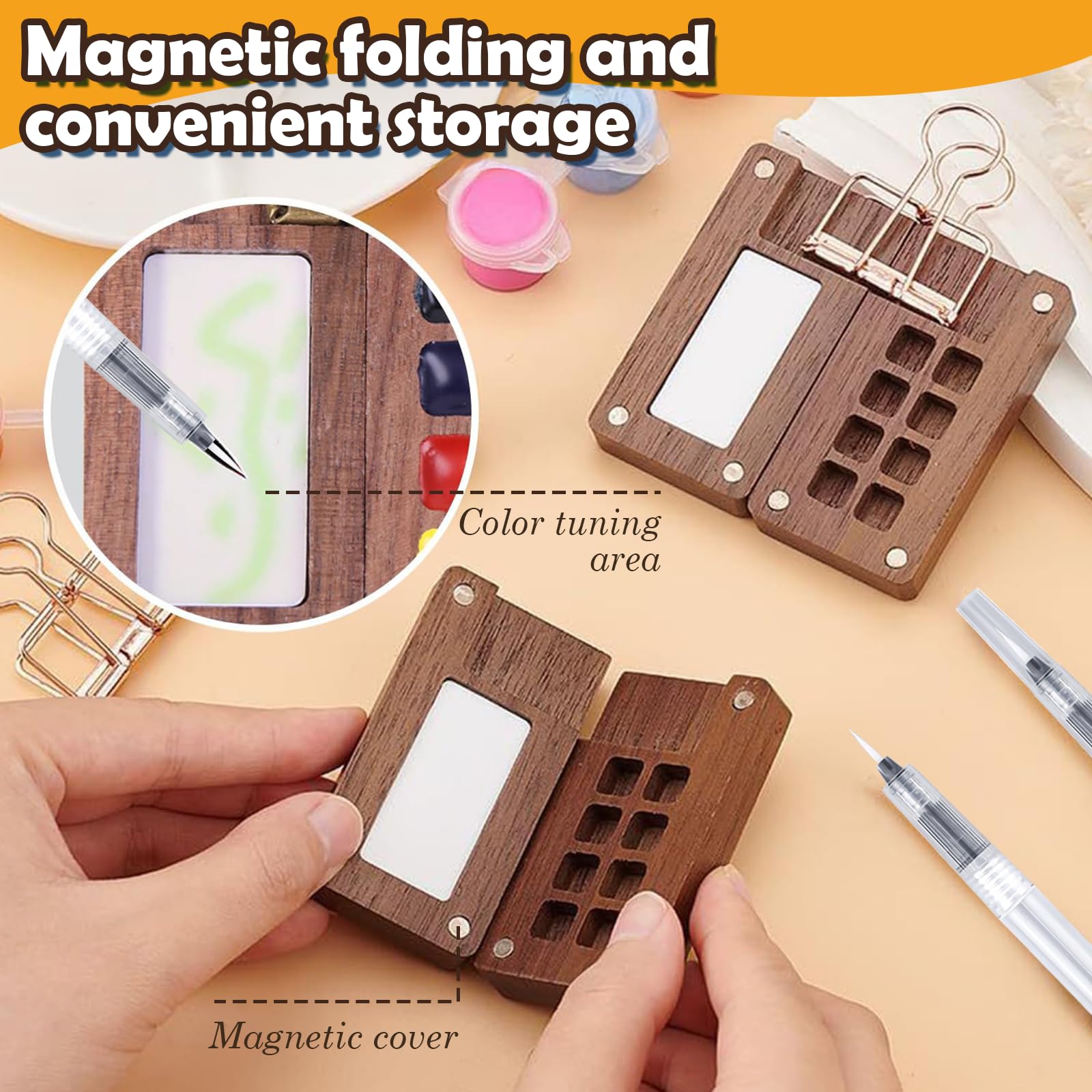 Palette Aquarelle Voyage Nano En Bois - Set Portable 8 Grilles Avec Carnet Et Pinceaux, Idéal Artistes Et Débutants