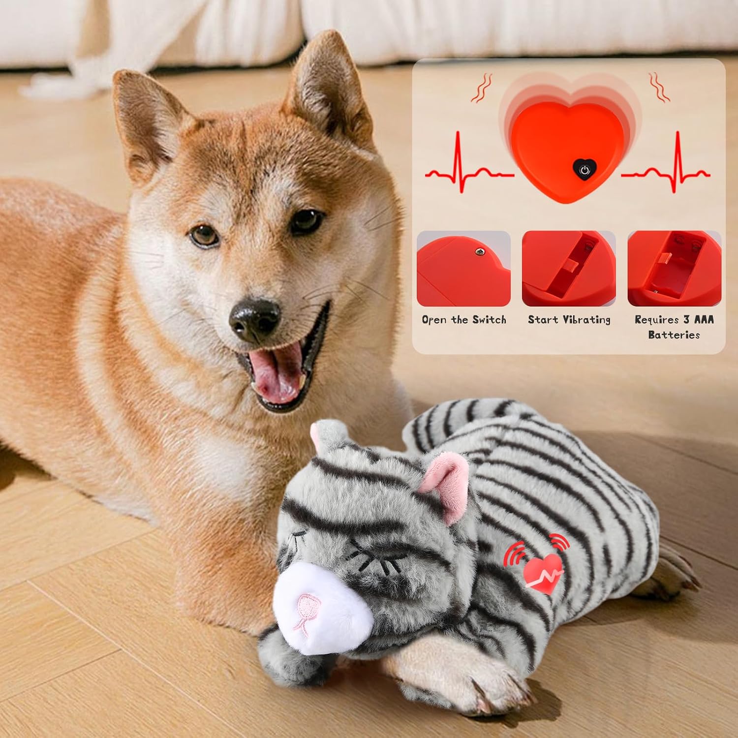 Puppy Toys with Heartbeat,Puppy Sleep Aid Toy,Small Dog Training Toys for Separation Anxiety Relief,Pets Plush Toys for Dogs Cats (Grey)