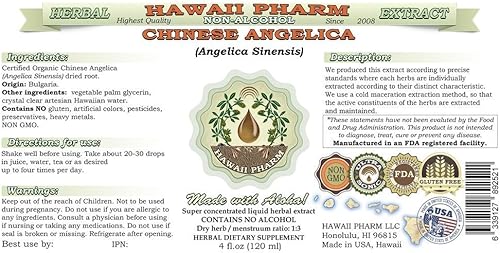 Miniatura 2 de HawaiiPharm Angélica Extracto líquido chino sin alcohol, Angélica orgánica (Angelica Sinensis) Suplemento herbario natural de glicerita de raíz