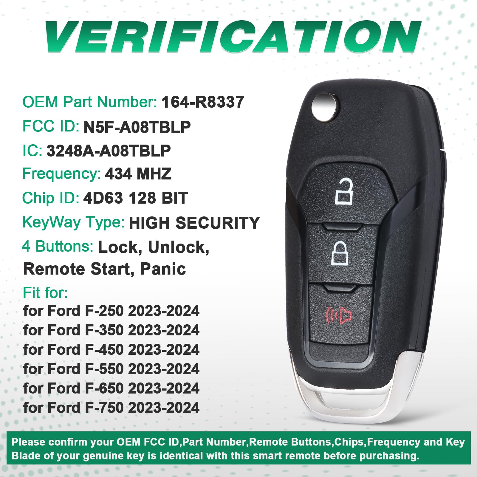 2024 Ford F-550 FlipKey Remote PN: 164-R8334