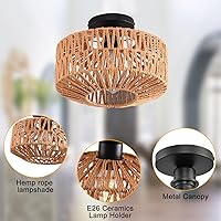 Vista 7 de Lámpara de Techo, Lámpara de Techo Empotrada de Ratán Tejida a Mano, Lámparas de Techo Estilo Granja con Montaje en Techo Boho para Pasillo