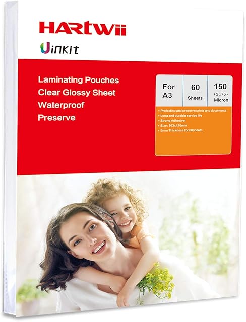 A3 Hot Laminating Pouch 150Micron(75x2) 60 Sheets Pack - 303x426mm for Sealing A3 Glossy Uinkit