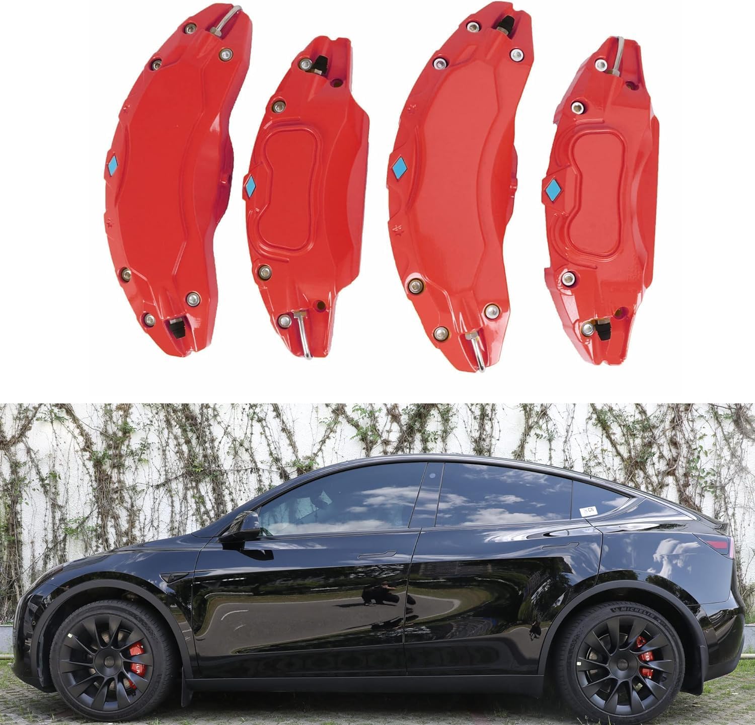 Caliper Covers for Tesla Model Y, Fits 19" 20" Rim Size, Caliper Covers For 2017-2024 Model Y Accessories (Red, Set of 4)